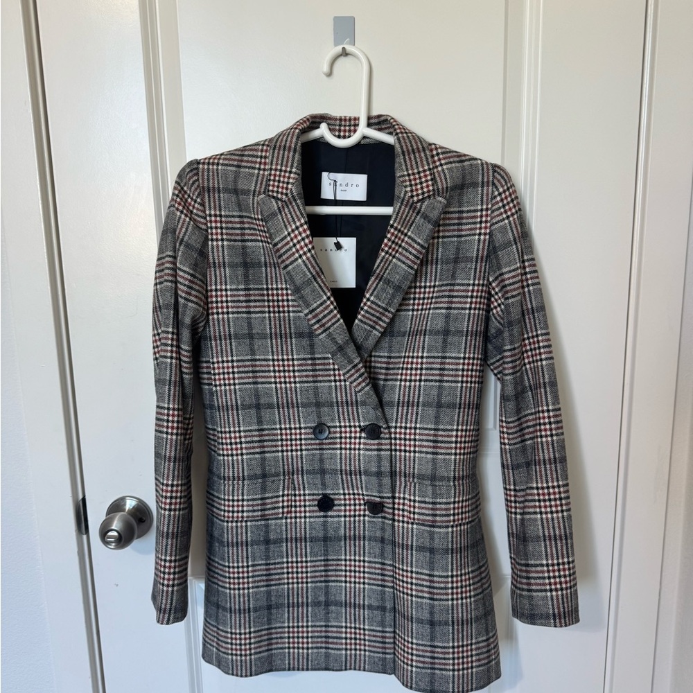 Sandro Plaid Double-Breasted Women's Jacket
